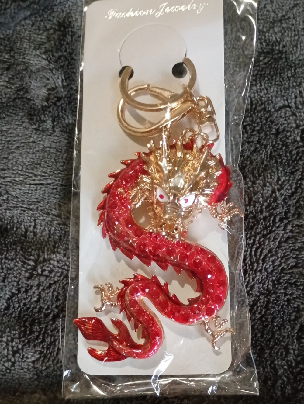 Fashion Jewelry Red and Gold Dragon Key & Card Holder